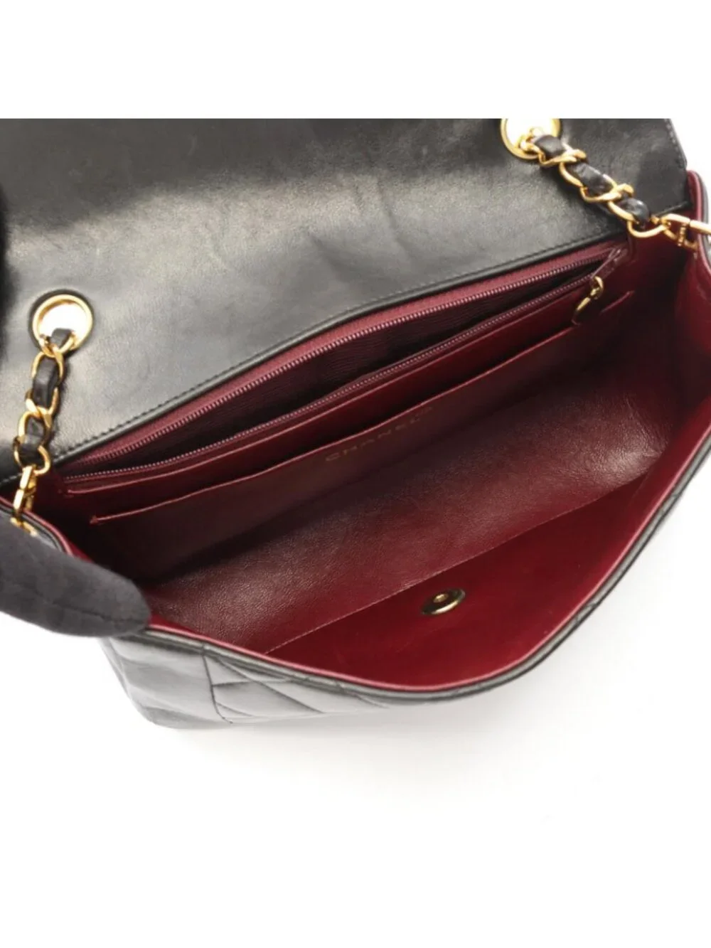 Chanel Shoulder Bag Quilted Diana Flap Black Lambskin Chain